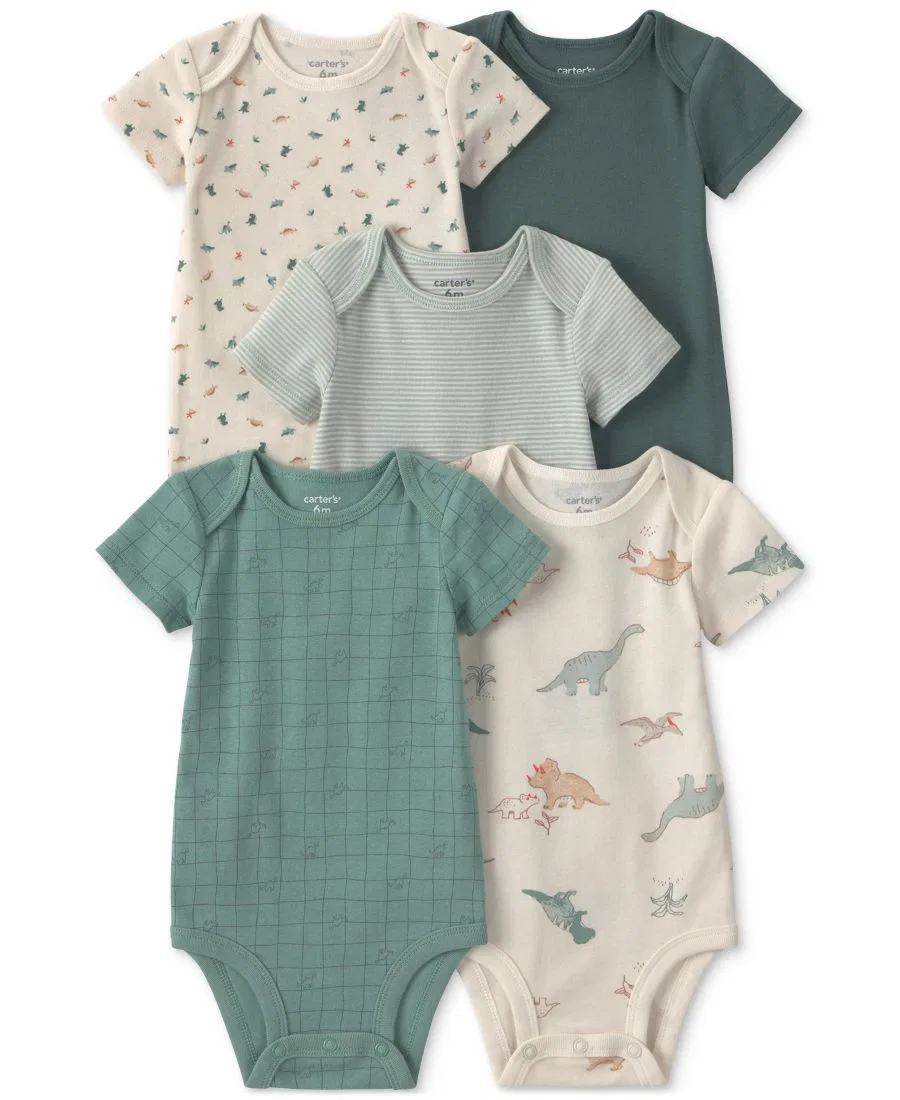 Комплект боди с динозаврами, 5 предметов Carter's, Cream Green Gray