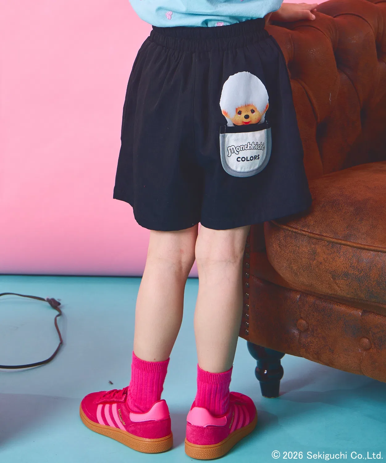 Детские шорты-кюлоты для девочек с принтом Monchhichi, Heart Button Styling Pocket, pairmanon, Black