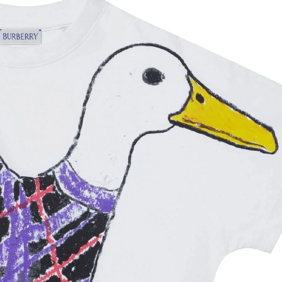 Футболка с графическим принтом Girls Multicolor Goose Graphic Print Cotton T Shirt Burberry, White — фото 3
