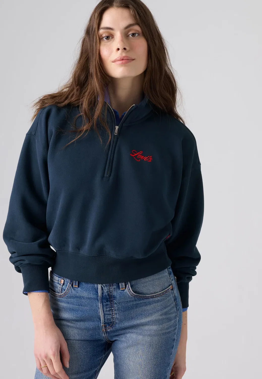 Винтажная толстовка 80-х годов с застежкой-молнией на четверть длины Levi'S, Navy Blazer