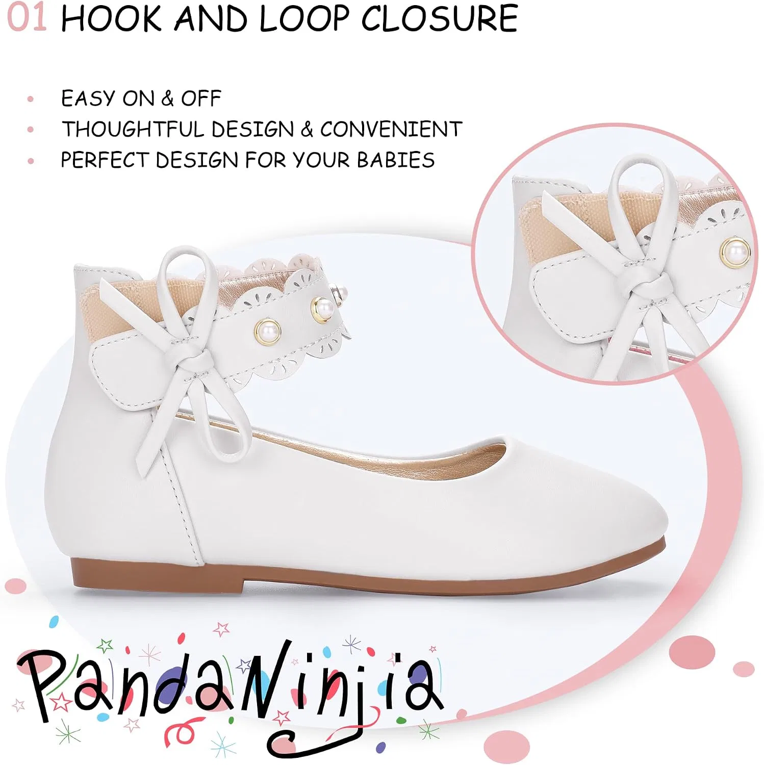 Детские балетки для девочек с жемчугом PANDANINJIA, White — фото 3