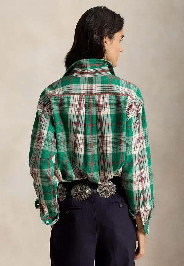 Рубашка из хлопка Relaxed fit plaid cotton shirt Polo Ralph Lauren, green/cream, зеленый/кремовый — фото 3