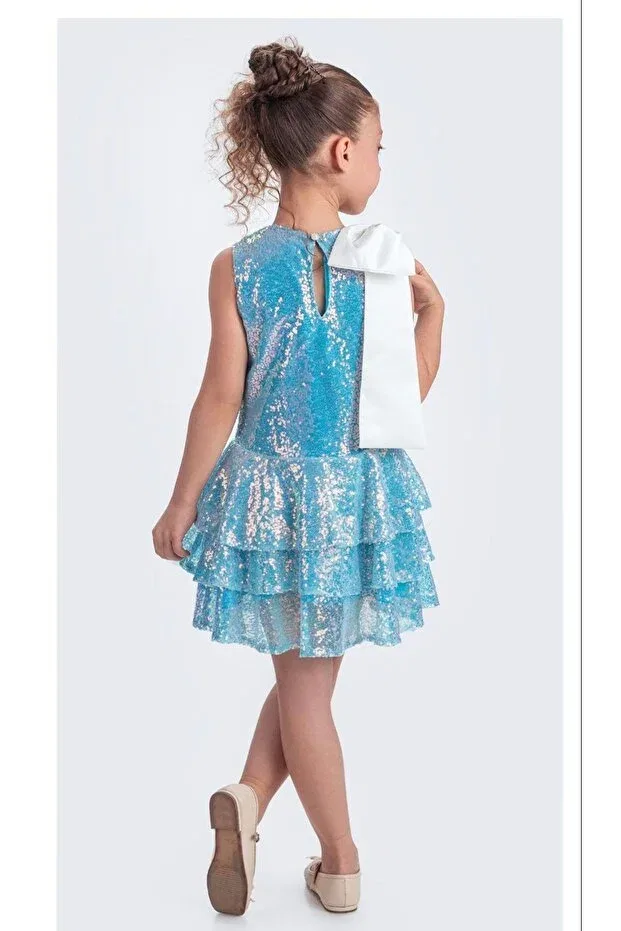 Детское платье для девочек с пайетками Moda Açelya, Blue — фото 2