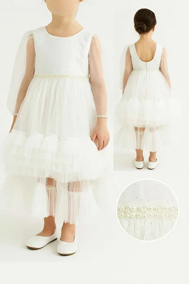 Детское платье для девочек без рукавов Sparkly angel sleeve princess dress Scz, White
