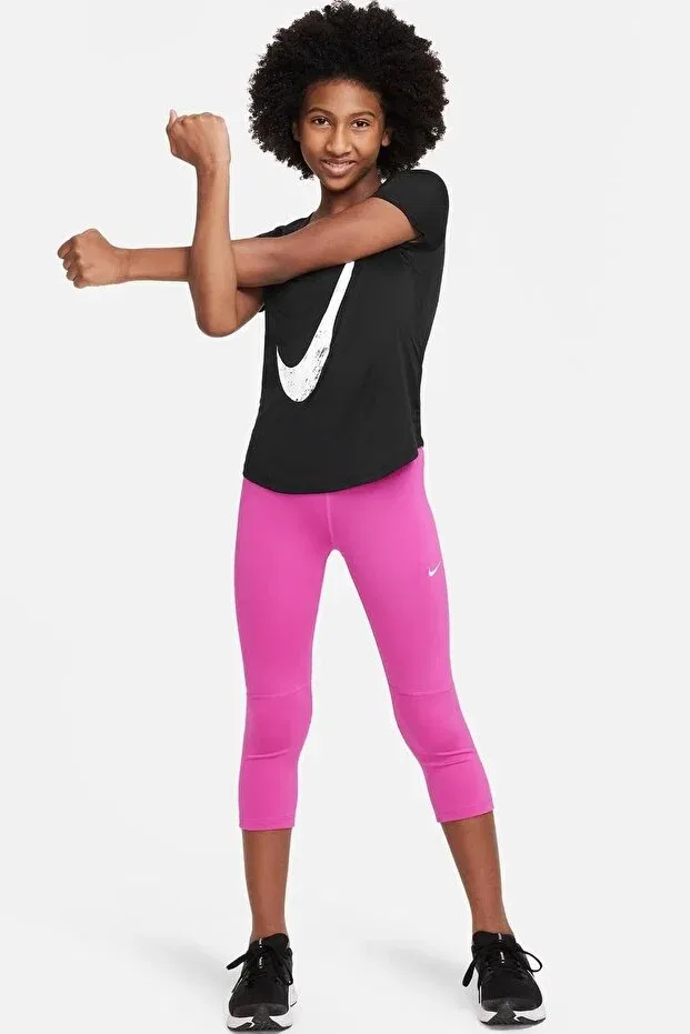 Детские леггинсы для девочек с принтом Pro dri fit 3/4 length leggings pink girls capri leggings pink Nike, Pink — фото 4