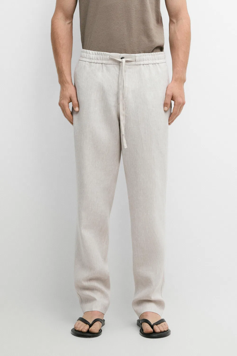 Льняные спортивные брюки Massimo Dutti, песочный коричневый — фото 2