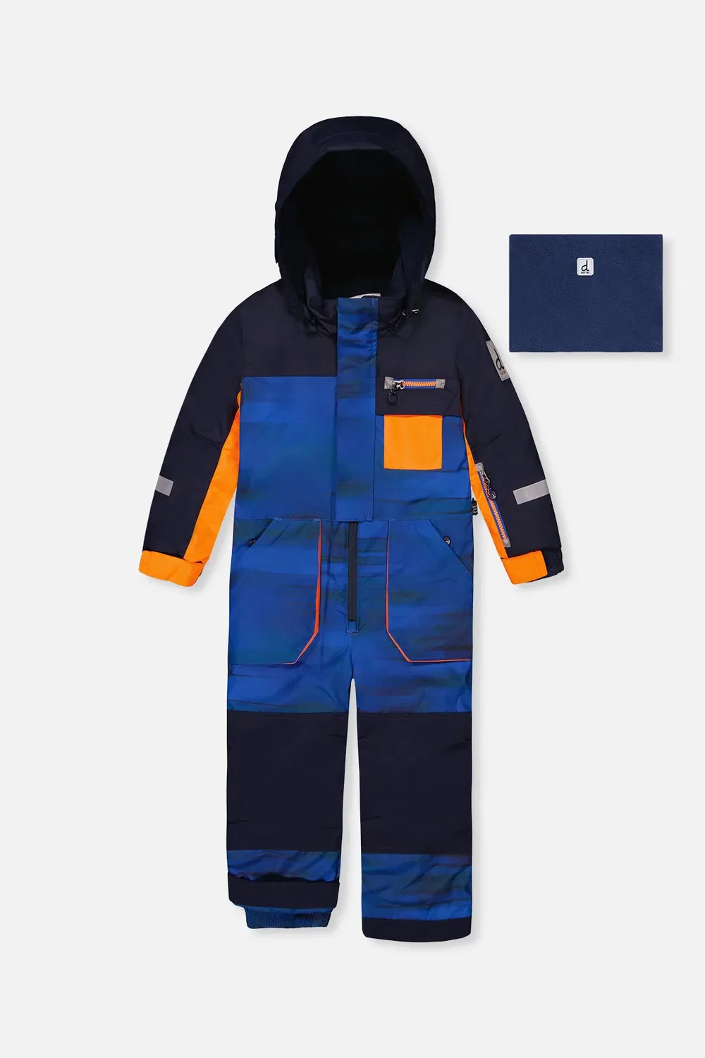 Детский комбинезон для мальчиков зимний с защитой от ветра PLAY Deux par Deux, Blue With Black Stripes
