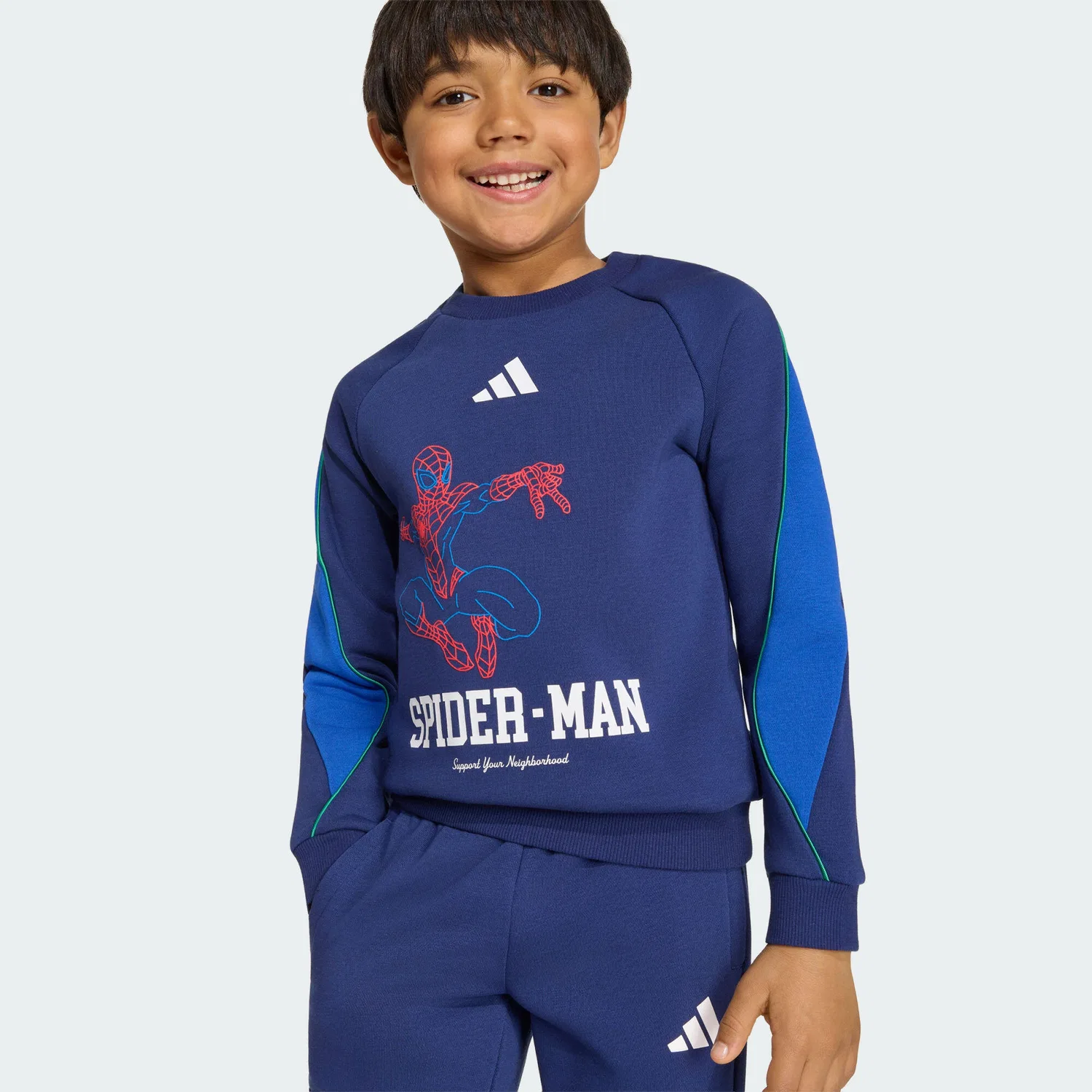 Детский спортивный костюм с принтом Marvel Spider-Man Adidas, Dunkelblau Weiss Konigsblau — фото 4