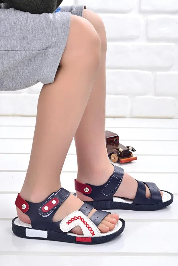 Детские сандалии для мальчиков с липучкой Kiko Kids, Navy Blue White Red — фото 3