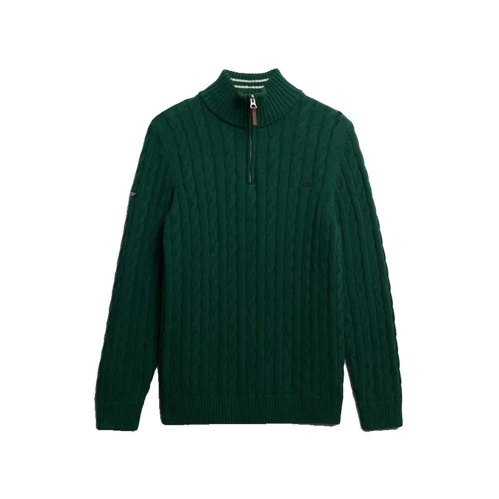 Свитер с полузастежкой Superdry Cotton Classic Cable, зеленый