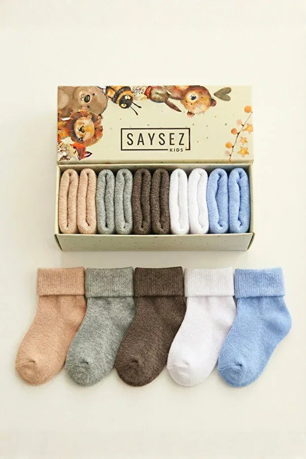 Детские носки из органического хлопка Saysez, Beige-Gray-Brown-White-Blue