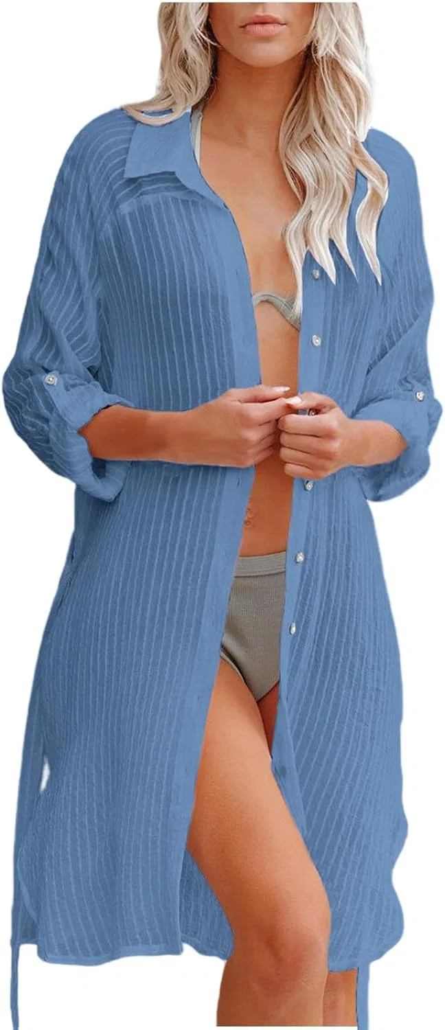 Женская пляжная рубашка с разрезом, Athletic Fit, Blue