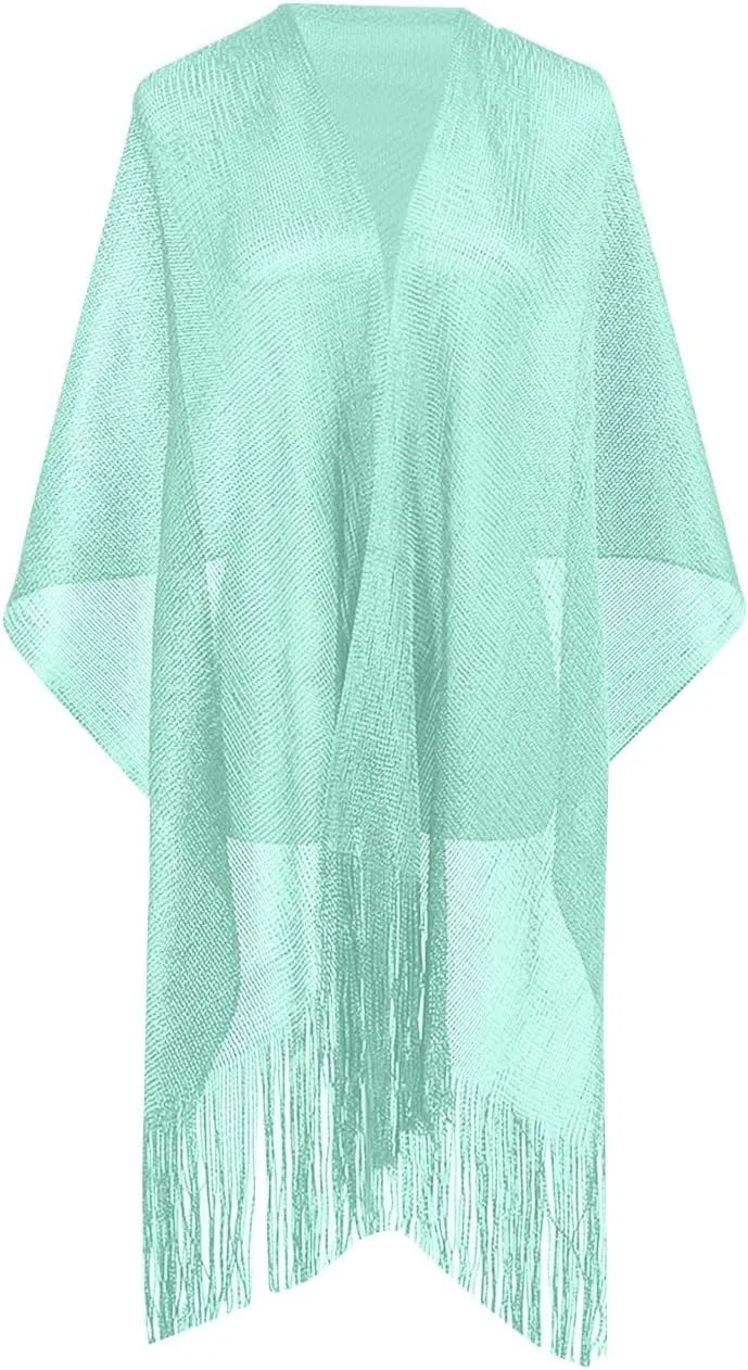 Женское пляжное кимоно с бахромой из сетки, Green