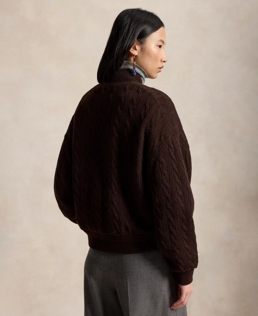 Женский жакет на пуговицах с кабельным узором Polo Ralph Lauren, Walnut Brown Melange — фото 4