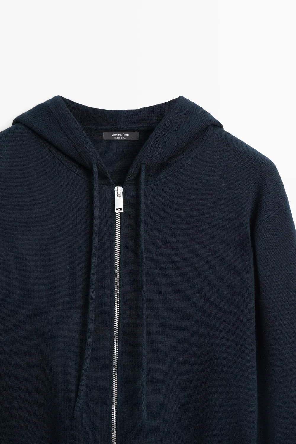 Кардиган Massimo Dutti Cotton Blend Knit Hooded, темно-синий — фото 4