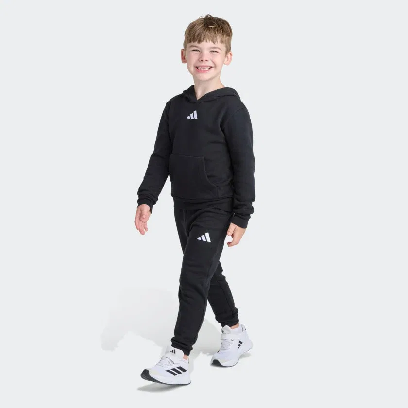 Детский комплект из флиса с длинным рукавом и логотипом adidas, черный — фото 3