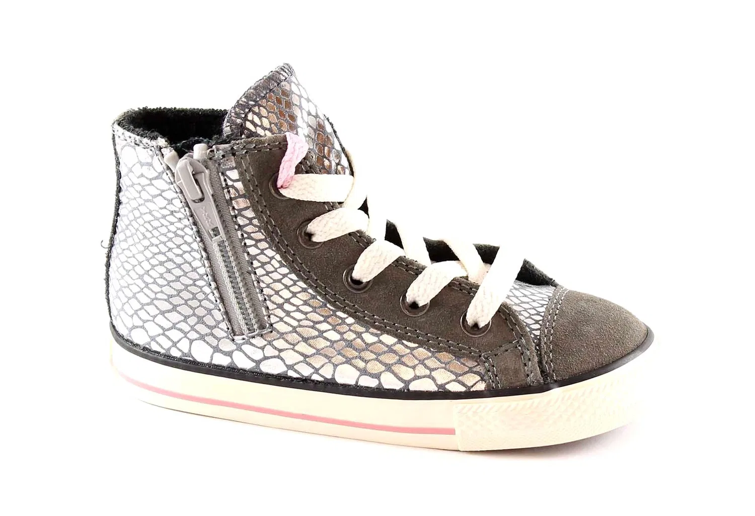 Детские кроссовки для девочек с принтом All Star Hi Side Zip Leat/Sued Converse, Grey Mouse Silver