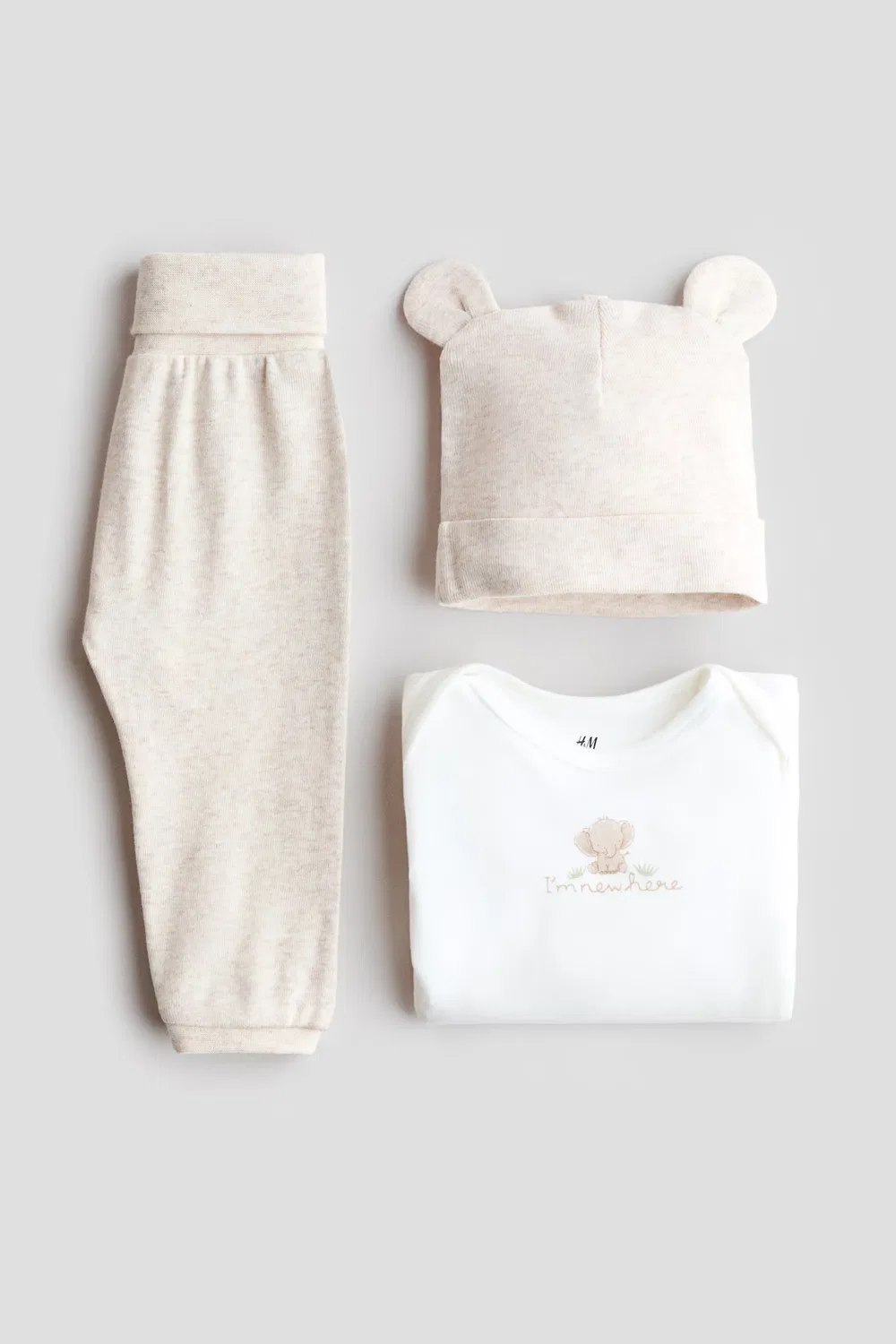 Комплект из 3 предметов из хлопкового трикотажа H&M, Beige/I'M New Here — фото 2