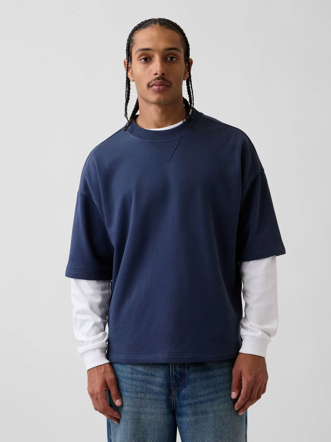 Свитшот оверсайз с коротким рукавом Gap Heavyweight French Terry, темно-синий
