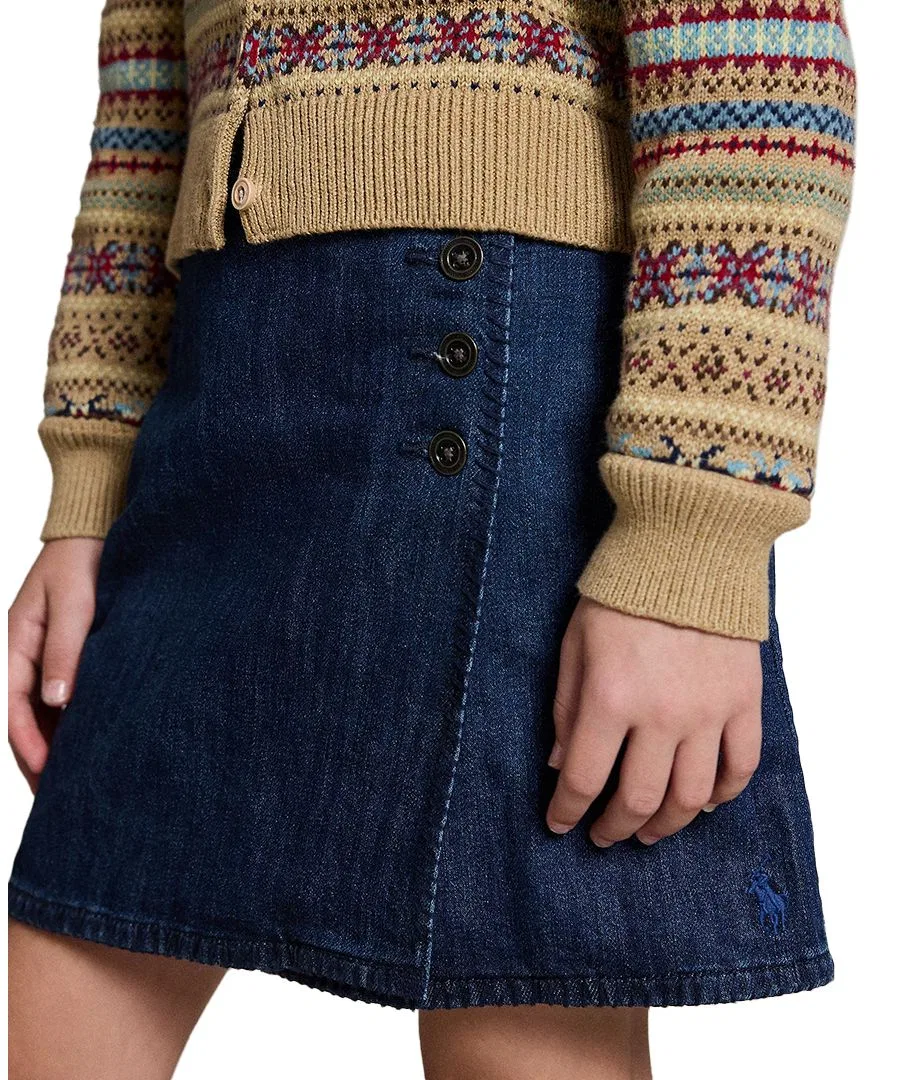 Юбка-трапеция из денима с запахом, модель Denim Wrap Skirt Polo Ralph Lauren, Adrie Wash — фото 3