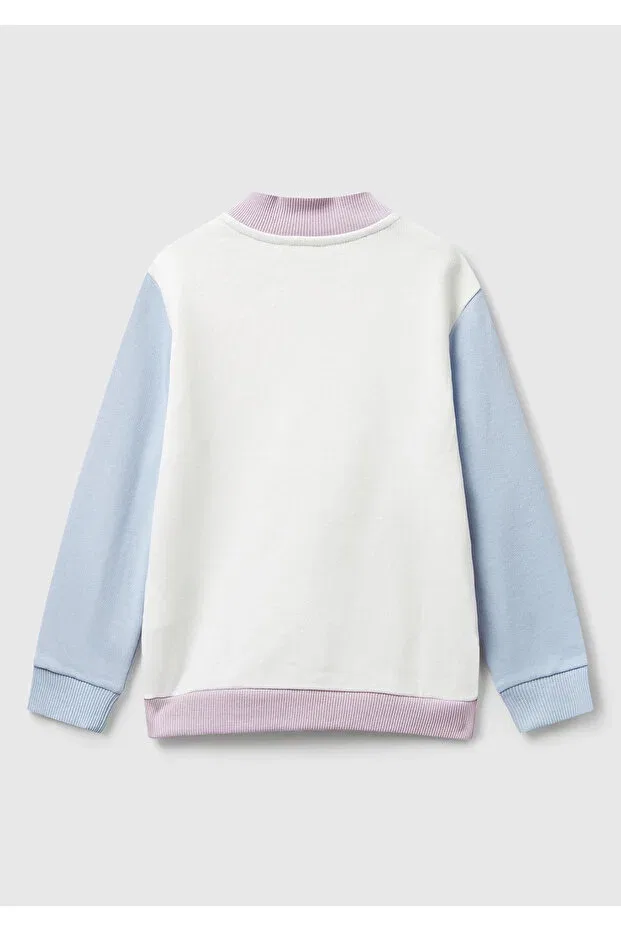Детские свитшот для девочек с принтом Girls Lilac-Ecru Glitter Logo Printed Zippered Ribbed Regular Fit United Colors Of Benetton, Lilac-Ecru — фото 2