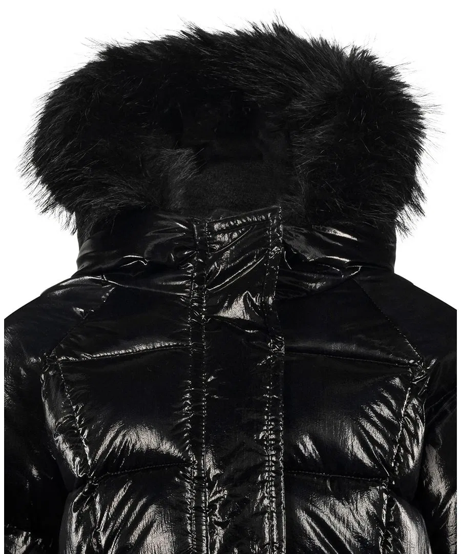 Детское стеганое пальто с капюшоном, с длинным рукавом, модель Shimmer Box Quilt Anorak S Rothschild & CO, Black — фото 3