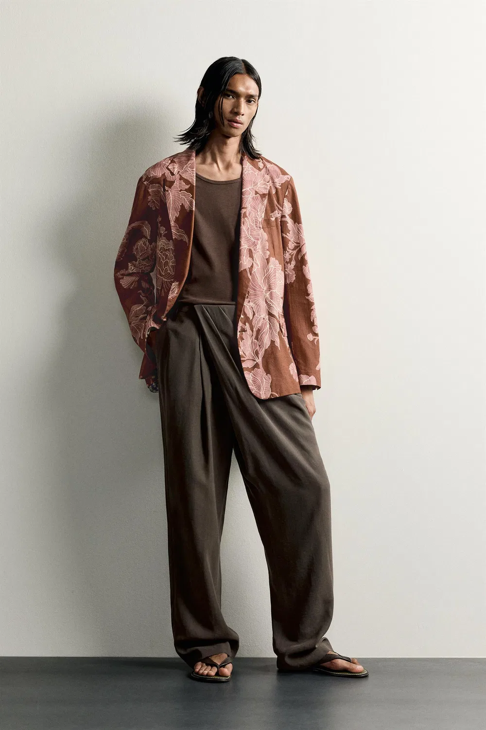 Свободная серия струящихся драпированных брюк ZARA, Sand/Marl