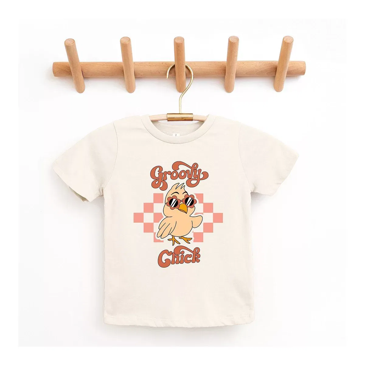Детская футболка с принтом Groovy Chick Checkered The Juniper Shop, Cream