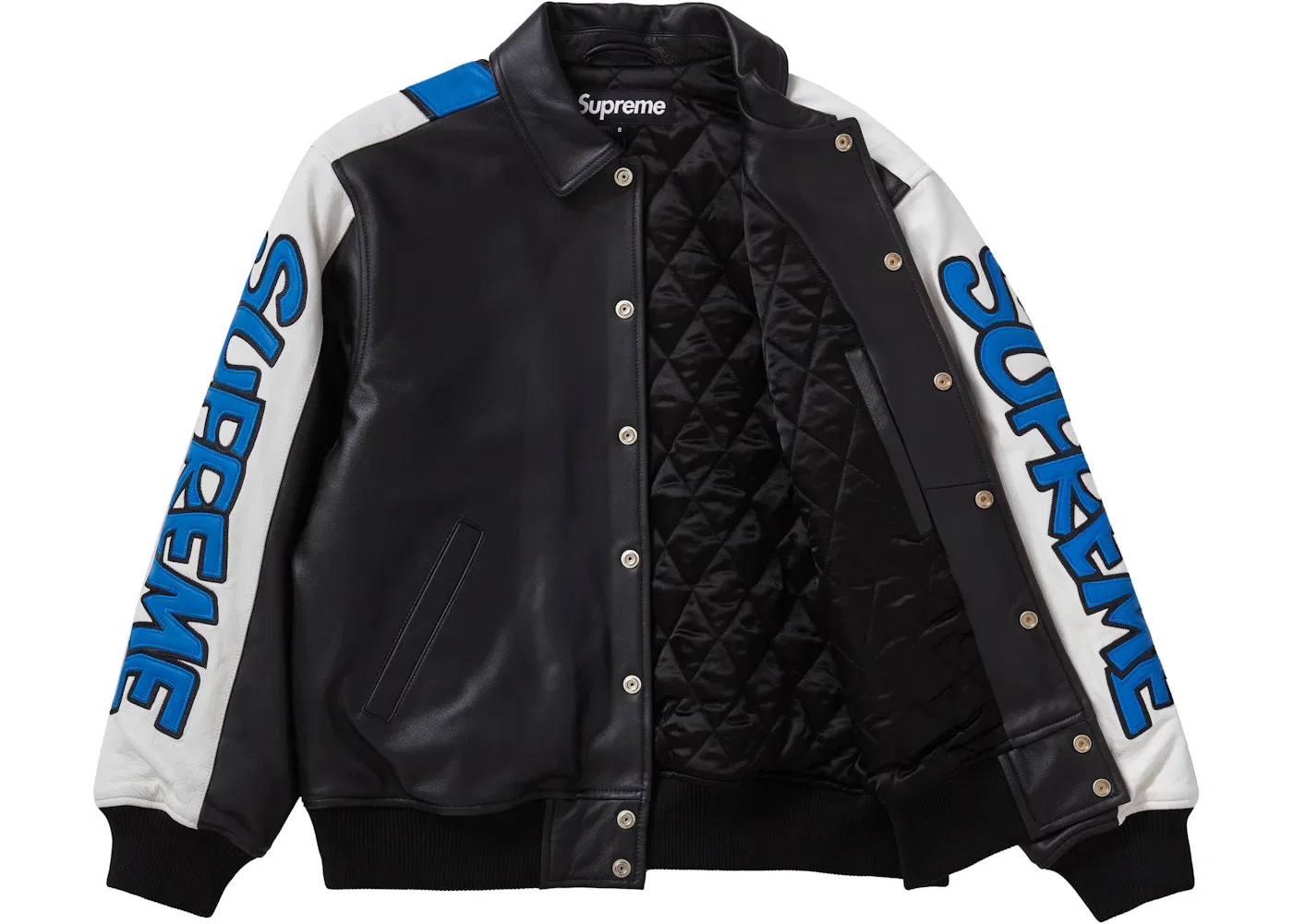Мужская кожаная куртка Supreme Smurfs Leather Varsity Jacket, Black — фото 2