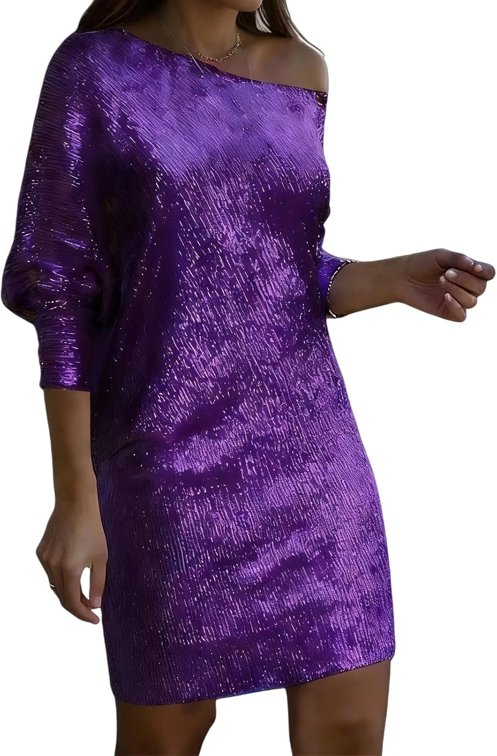 Женское мини-платье с блестками и асимметричным подолом, Purple