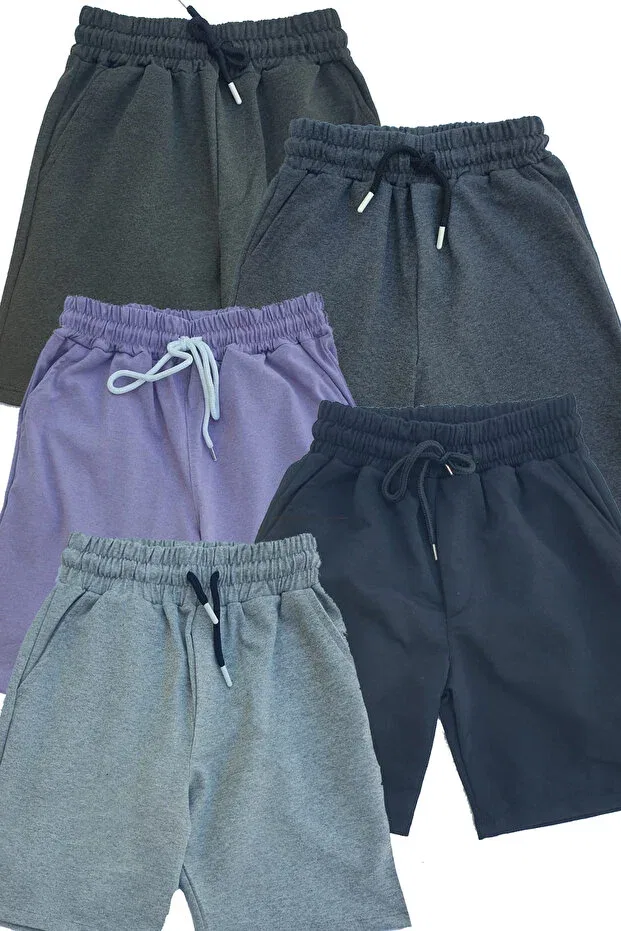 Детский комплект шорт для мальчиков хлопковый 5-Piece boys girls shorts set cotton shorts 5 6 7 8 9 10 11 12 13 14 years Makiteks, Haki-Antrasite-Lila-Siyah-Gri — фото 2