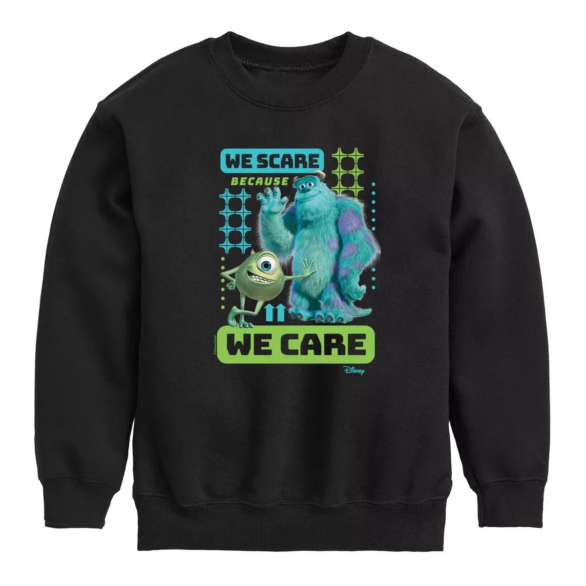 Детский свитшот с принтом We Scare Because We Care Disney, Black