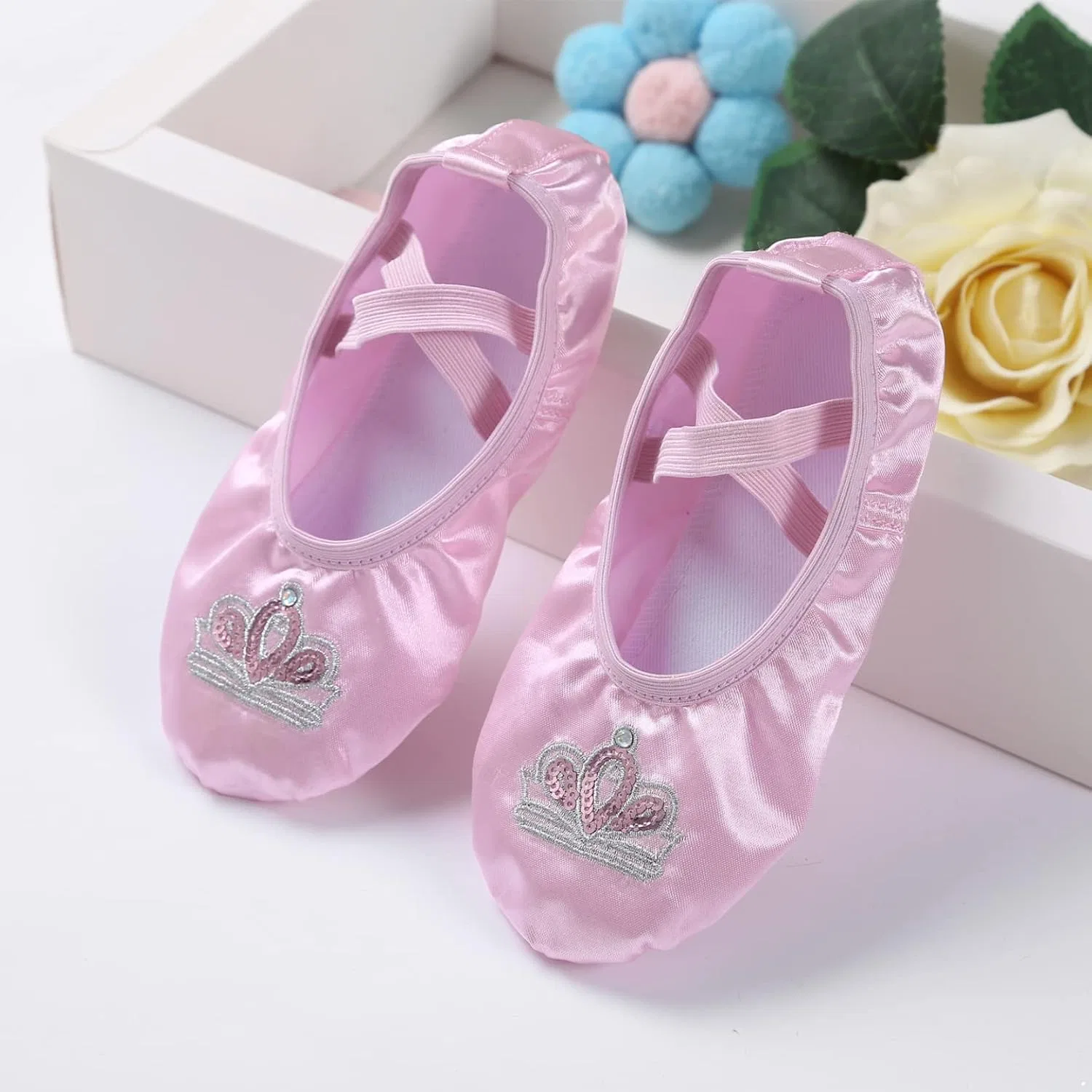 Детские балетки для девочек с принтом Loyan, Pink Crown — фото 2