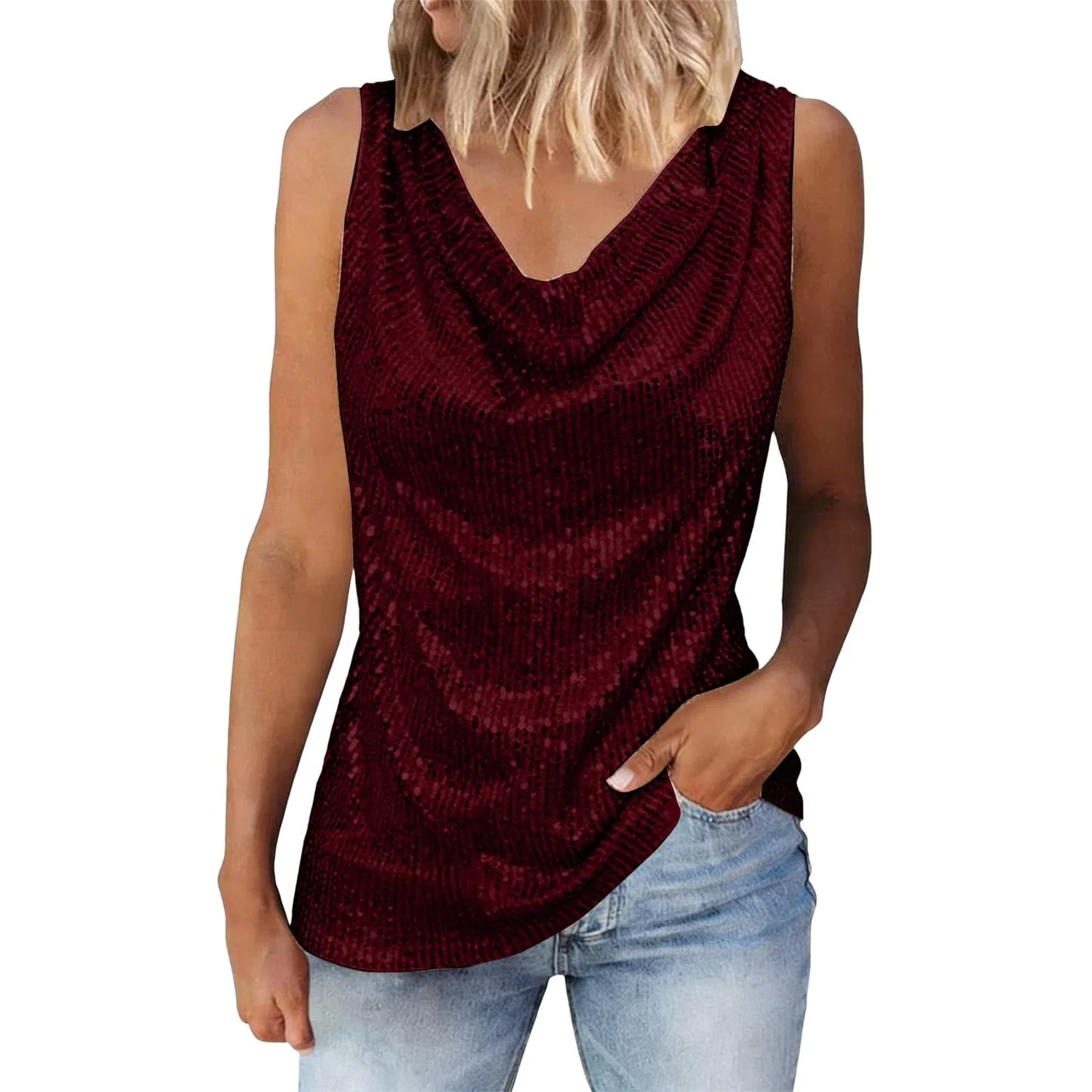 Женский топ без рукавов с блестками Sparkly Elegant, Z01-vino