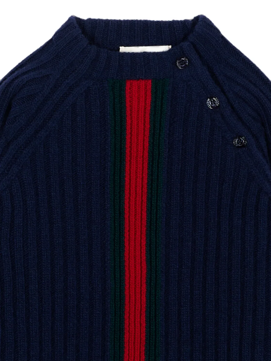 Свитер в рубчик с отделкой Web Gucci Kids, синий — фото 3