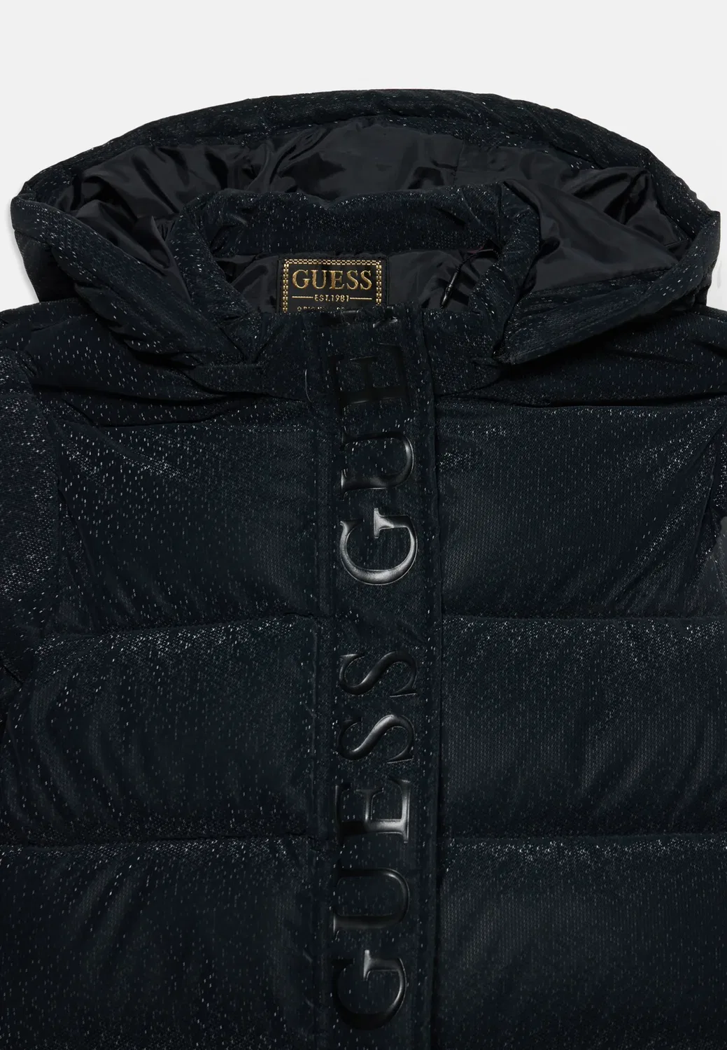 Детская длинная пуховая куртка с капюшоном - зимнее пальто Guess, Jet Black — фото 4