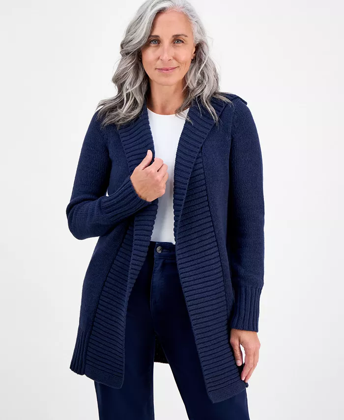 

Маленькая удлиненная кардиган с капюшоном и открытым передом Style & Co, синий