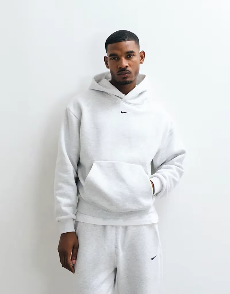 Толстовка Nike Solo с центральным логотипом Swoosh, объемная, из флиса, светло-серый — фото 3