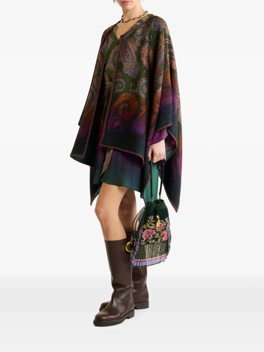 Мини-платье с поясом и узором пейсли Etro, зеленый — фото 3