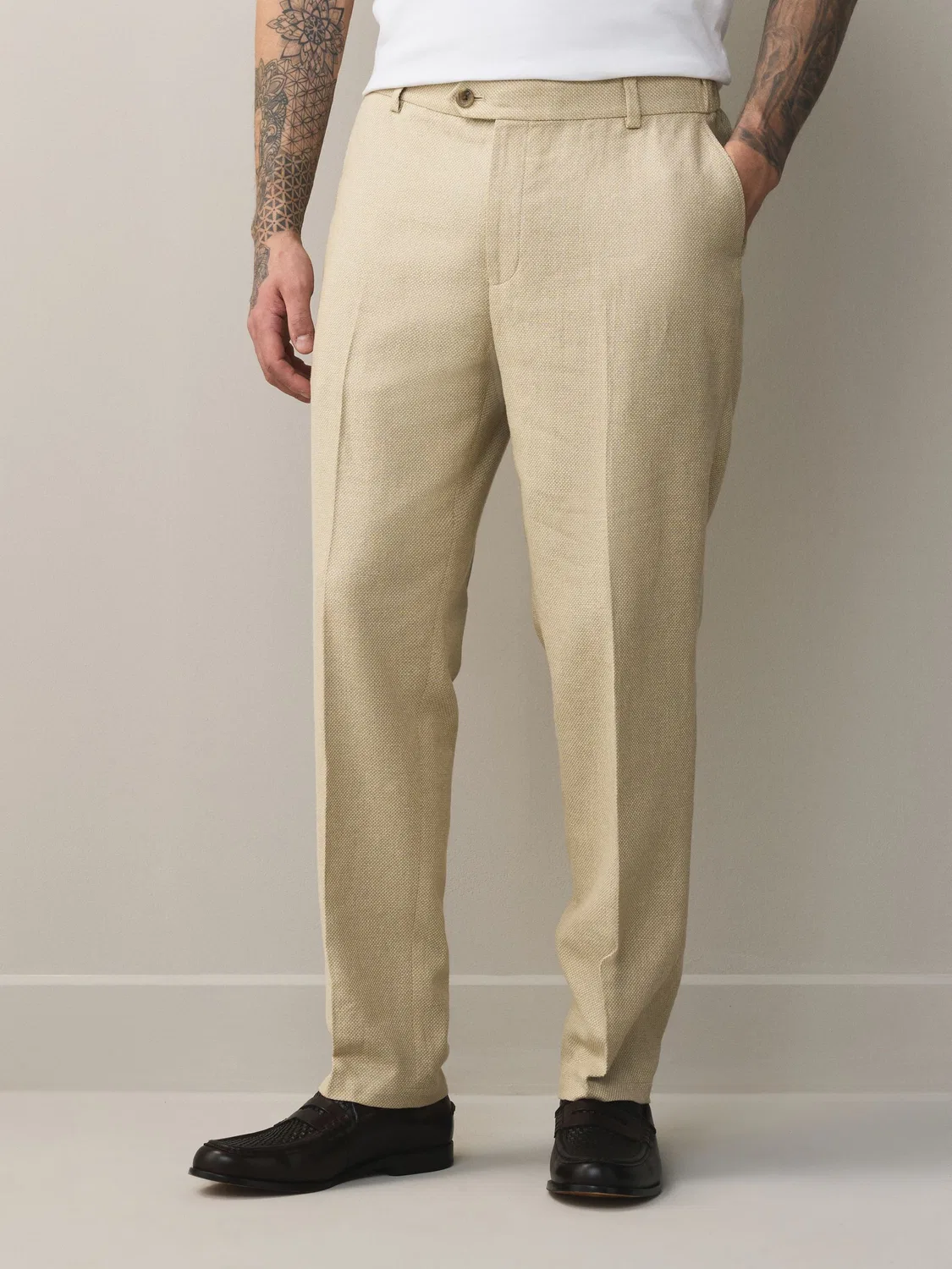 Брюки Smart Tapered Fit из льняной смеси Next, камень