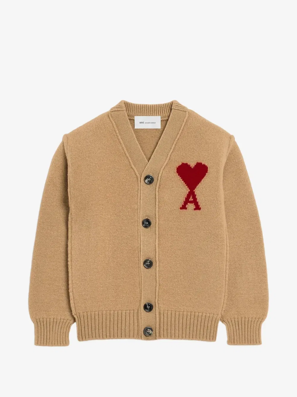 Шерстяной кардиган с монограммой Ami de Coeur AMI Paris, бежевый
