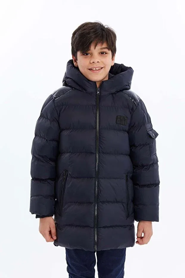Детский пуховик для девочек с капюшоном Benitto Kids, Navy Blue — фото 2