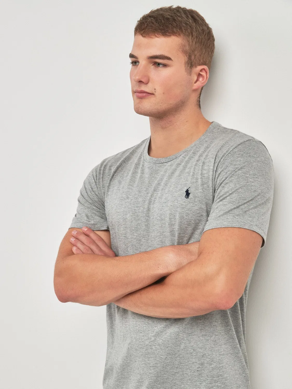 Серая хлопковая футболка с короткими рукавами и логотипом Polo Ralph Lauren