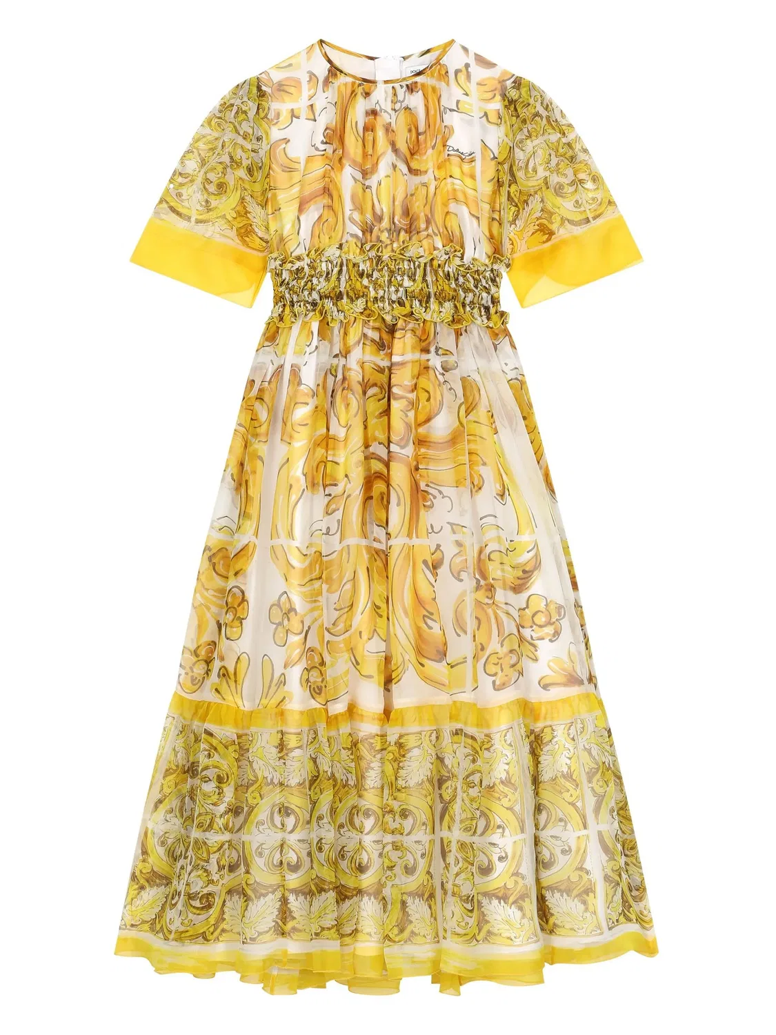 Платье из шелка с принтом Маджолики Dolce & Gabbana, желтый
