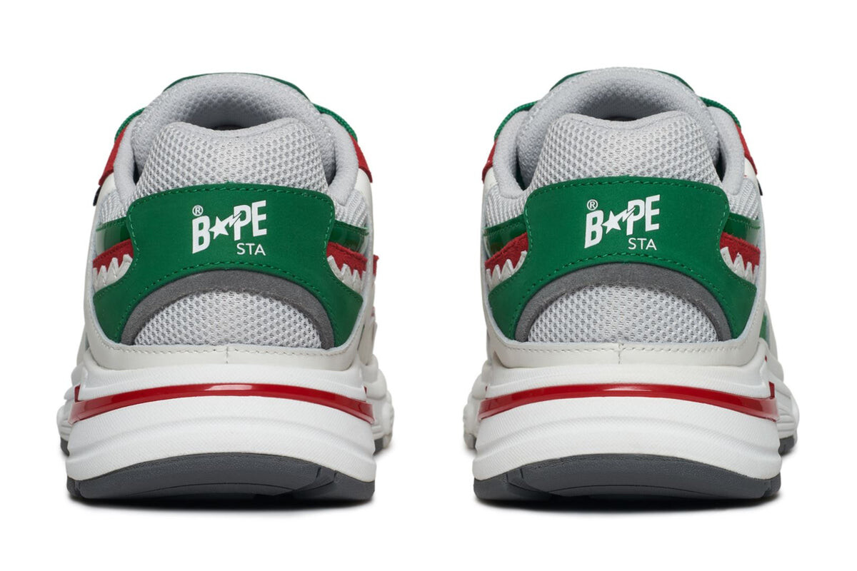 Кроссовки Bape Shark Sta M1 Country Pack - Italy, зеленый/белый/красный — фото 4