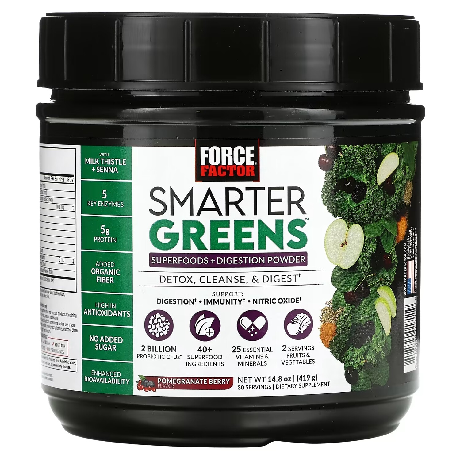 

Суперфуды и Порошок для Улучшения Пищеварения Force Factor Smarter Greens, гранат, 419 г