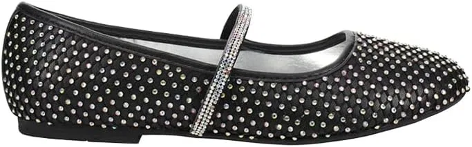 Детские балетки для девочек с принтом Nina Kids Black Rhinestone Mesh Ballet Flats NINA, Black