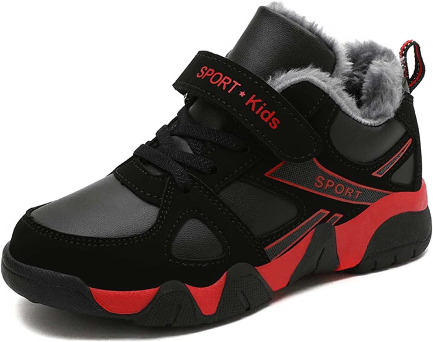 Детские зимние кроссовки с искусственным мехом для мальчиков Eliogn, Black/Red