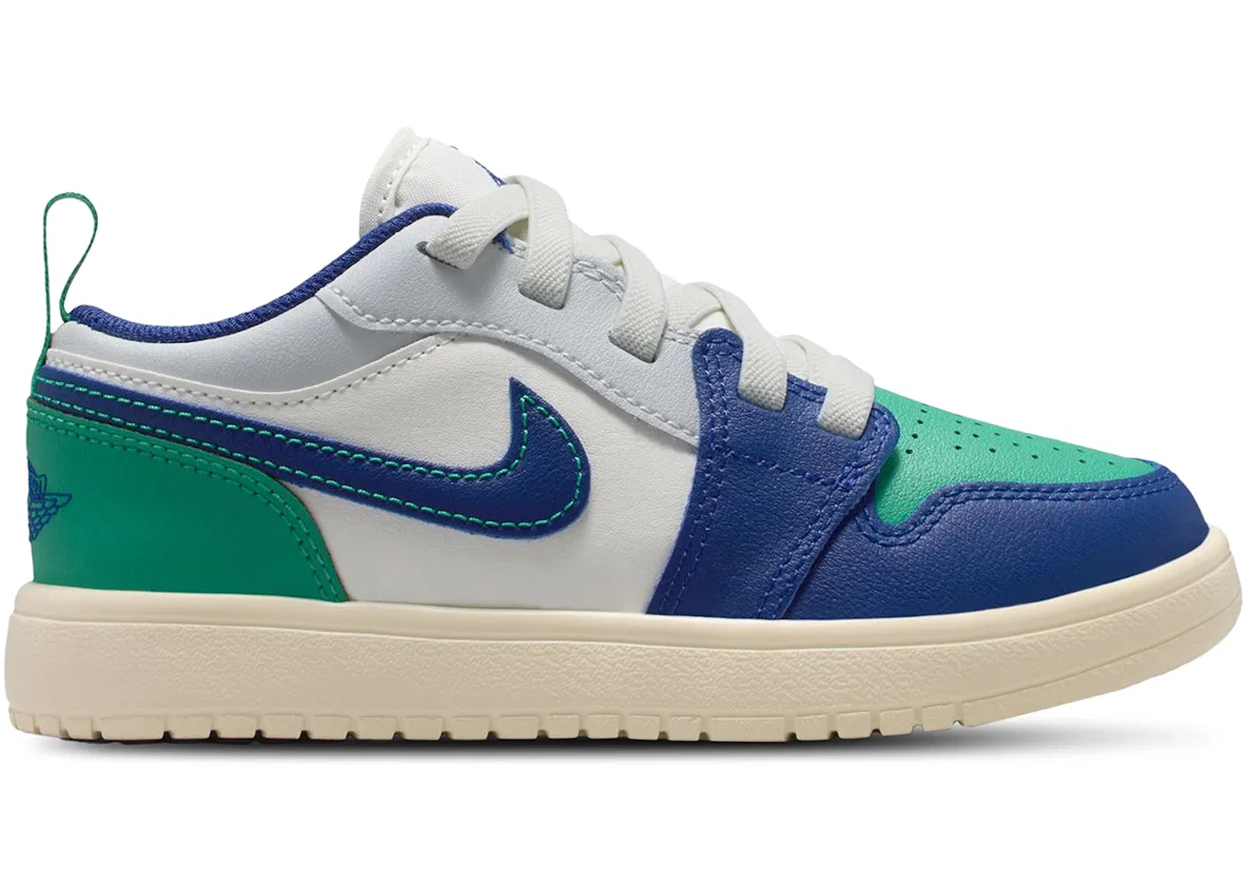 Детские кроссовки с низким верхом Jordan 1 Low ALT Rare Air Jordan, Sail/Stadium Green/Neutral Grey/Deep Royal Blue
