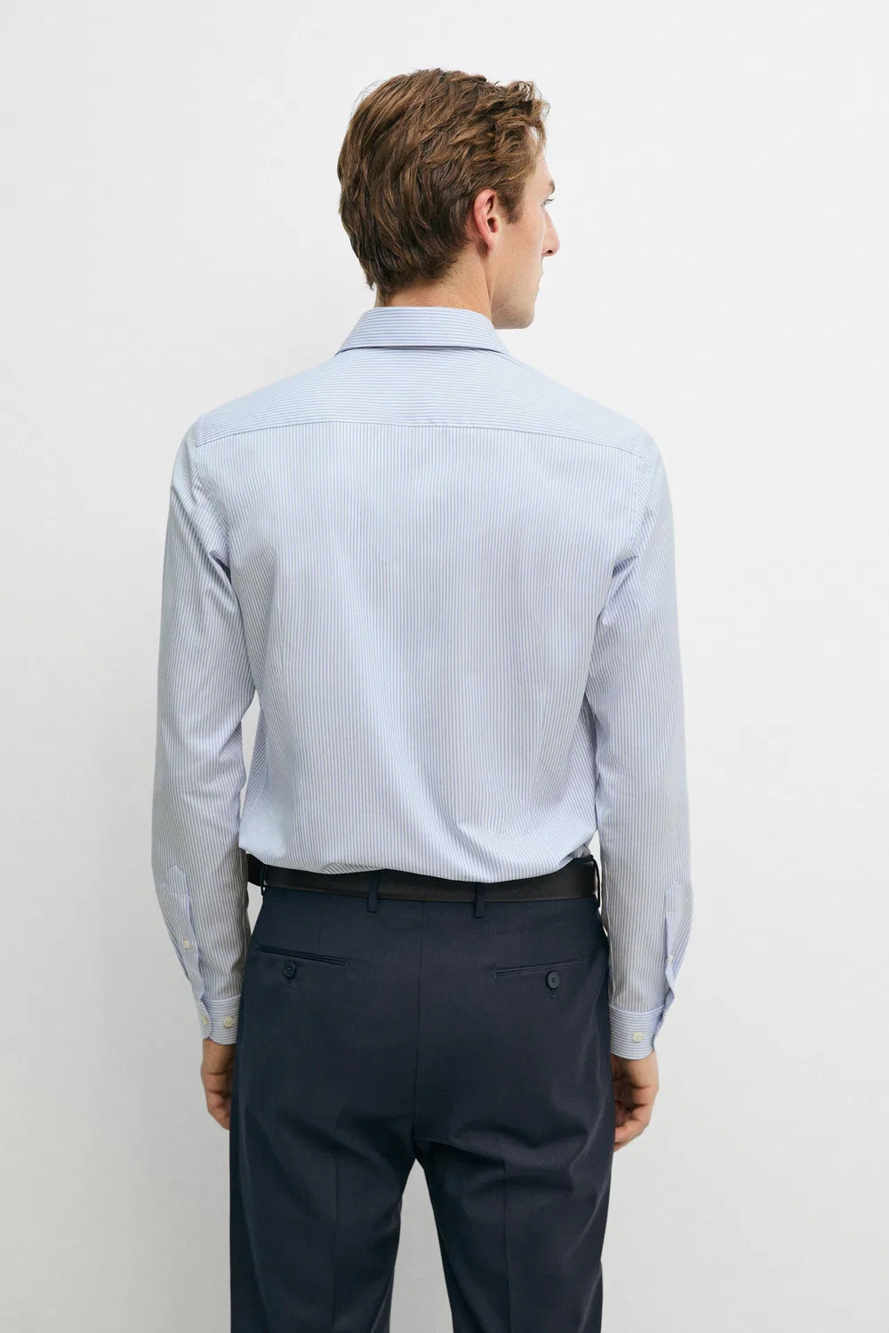 Рубашка Massimo Dutti Slim Fit Striped Tailored Fit, небесно-голубой — фото 4